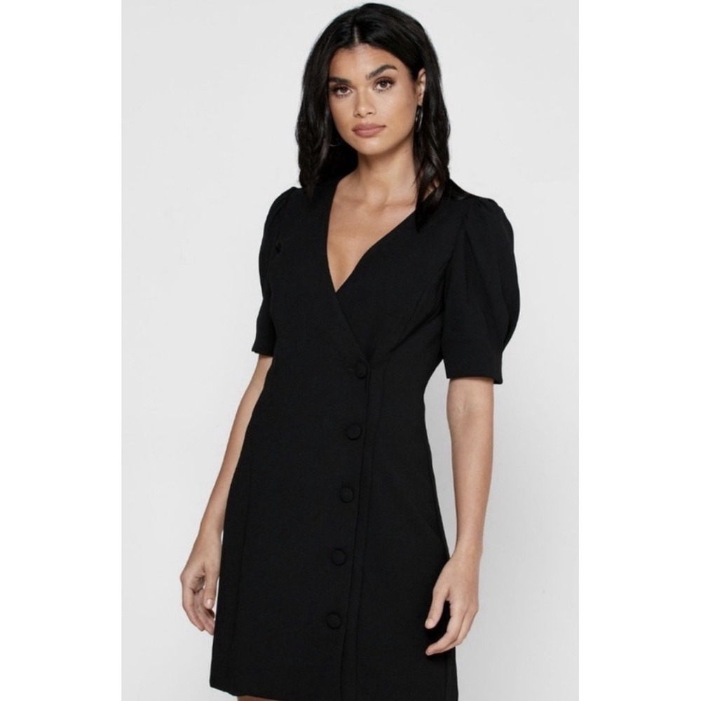 MANGO Women's Crepe Wrap Dress Office Black Button Front Size 8 Career NWT